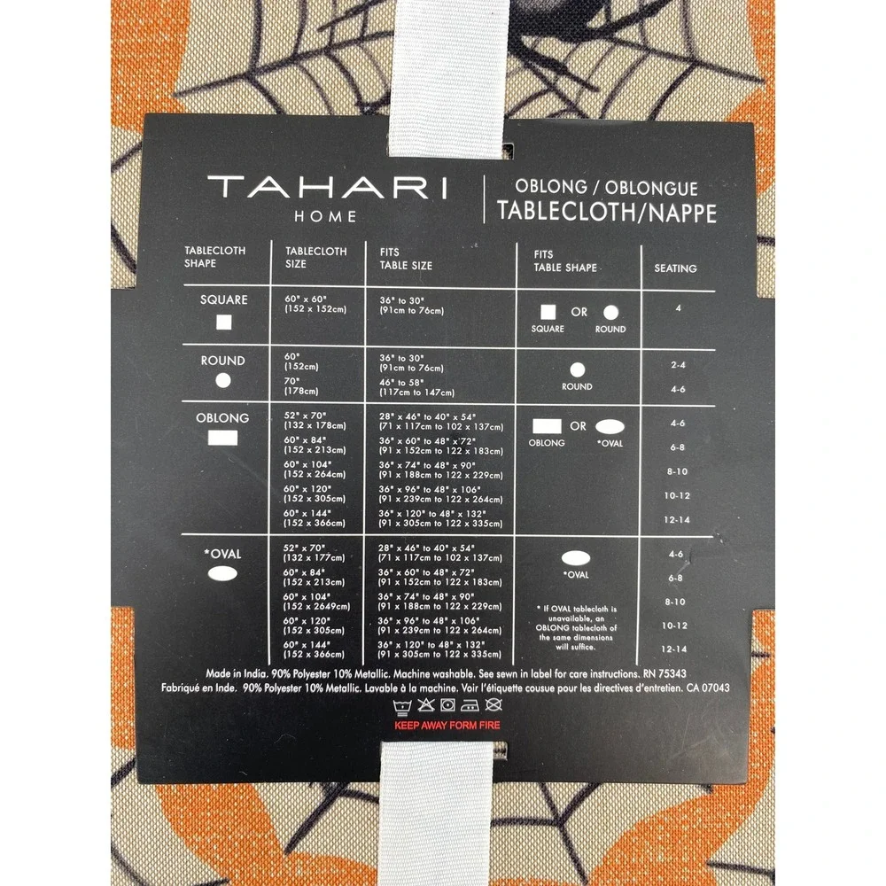 Tahari Home Tablecloth Halloween 60x120 Oblong Beige Orange Spider Web Metallic